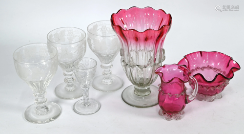 Cranberry glass and other glassware