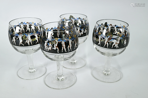 A set of four large Art Deco glasses