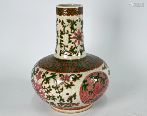 A Chinese crackle-glazed polychrome vase to/w turquoise