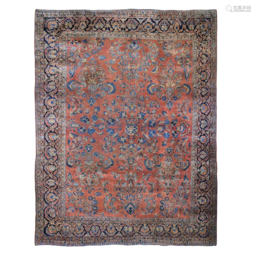 Red Antique Persian Sarouk Even Wear Clean And Soft