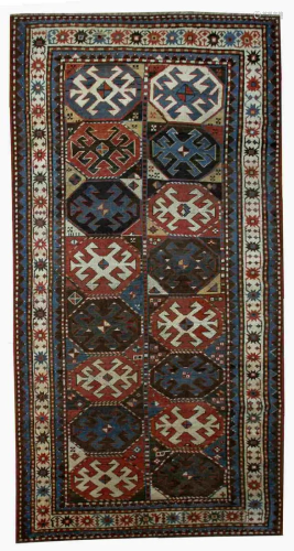 Hand made antique Caucasian Kazak Mohan rug 3.8' x 8.2'