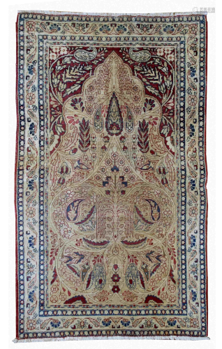 Handmade antique prayer Persian Kerman Lavar rug 2.10'