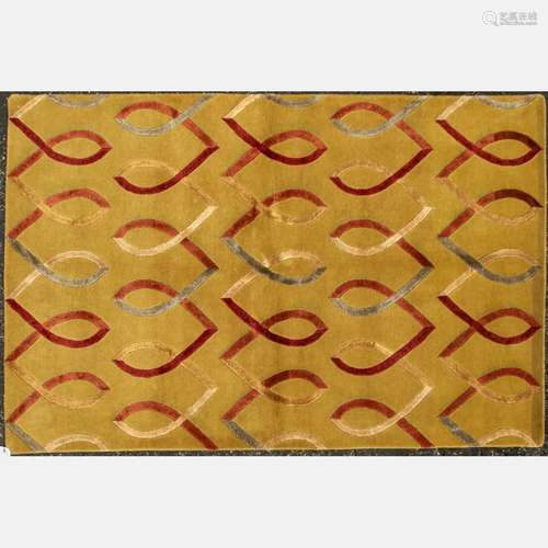 Indo Silk and Wool Art Deco Style Rug