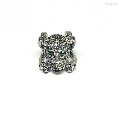 Roberto Coin Diamond Skull 750 White Gold Ring