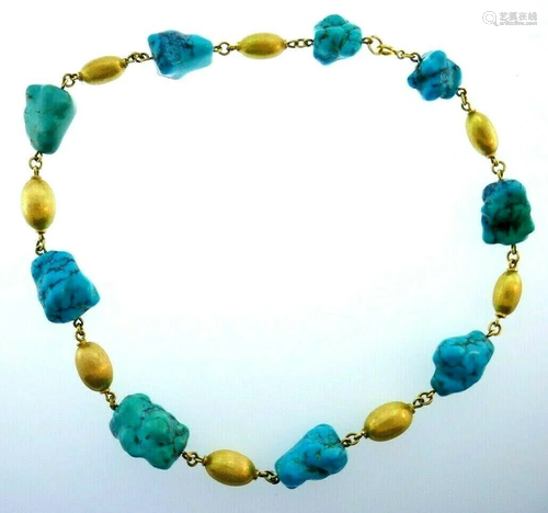 VINTAGE 14k Yellow Gold & Turquoise Necklace