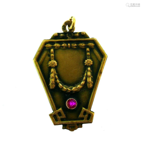 Antique Russian 14k Yellow Gold Ruby Octagon Shape