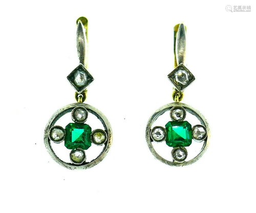 Antique Russian Silver Yellow Gold Green Tourmaline