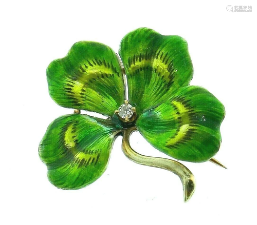 VICTORIAN 9k Yellow Gold, Diamond & Enamel Pansy Pin