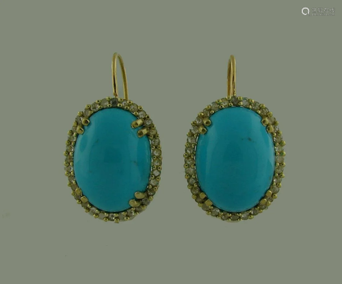 Turquoise Diamond Yellow Gold EARRINGS