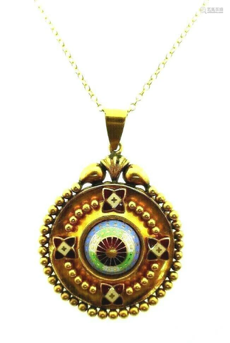 VICTORIAN 9k Yellow Gold & Enamel Pendant on 14k Yellow