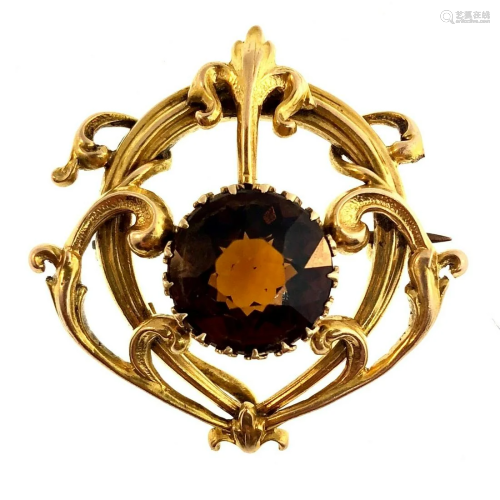 Stunning 14K Yellow Gold and Topaz Lapel Brooch Pin by