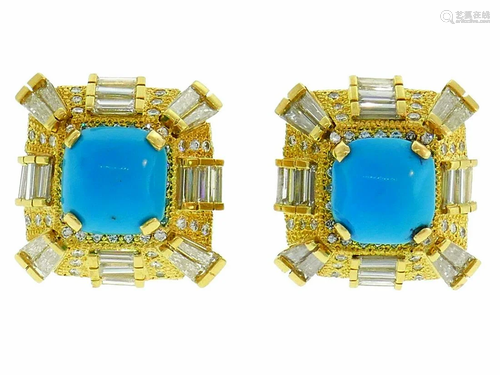 Turquoise Diamond Yellow Gold EARRINGS