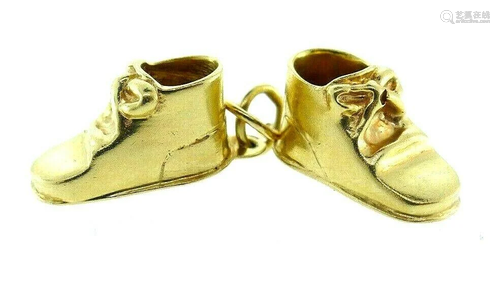 RETRO 14k Yellow Gold Double Baby Shoe Charm Engraved