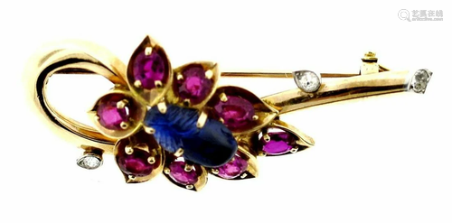 LOVELY Cartier 14k Yellow Gold, Carved Sapphire, Ruby &