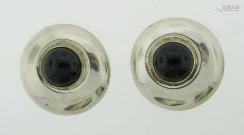 CLASSIC Sterling Silver & Onyx Clip On Earrings Circa