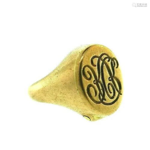 VICTORIAN 9k Yellow Gold Signet Ring w/Hidden Key