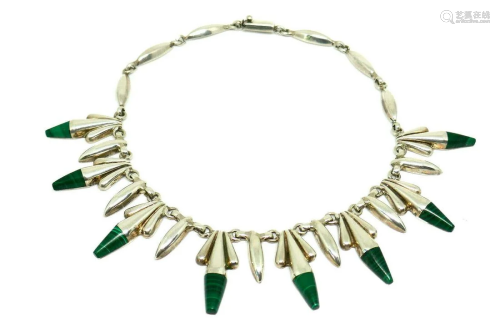 Sterling Silver Malachite Mexican Necklace