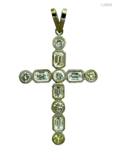 MODERN 18k White Gold & Diamond Cross Pendant