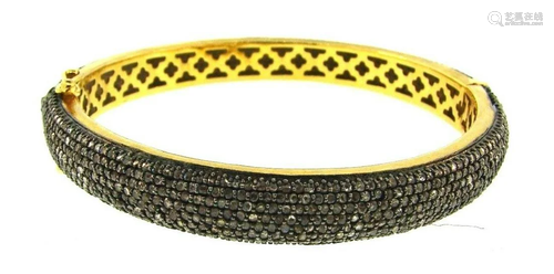 CHIC 14k Yellow Gold , Silver & Diamond Bangle Modern