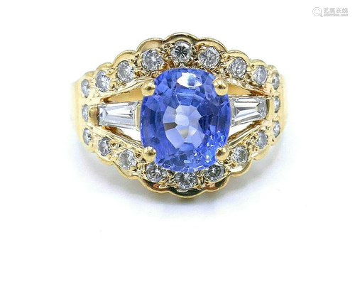 14k Yellow Gold Diamond Sapphire Ring