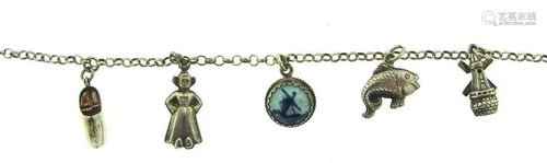 CUTE Silver & Enamel Charm Bracelet Circa 1970s