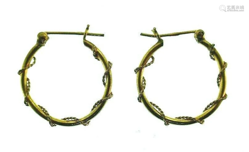 VINTAGE 14k Yellow Gold Woven Rope Motif Hoop Earrings