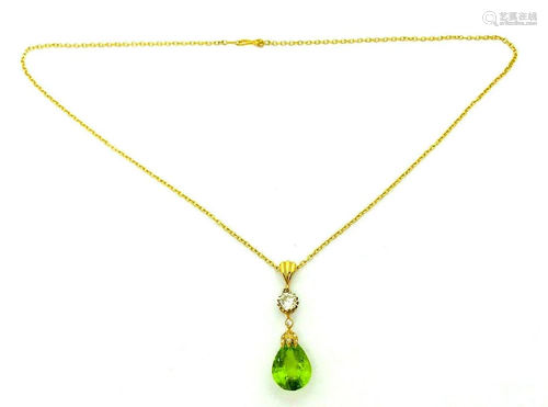 Vintage 14k Yellow Gold Chain Necklace Diamond Peridot