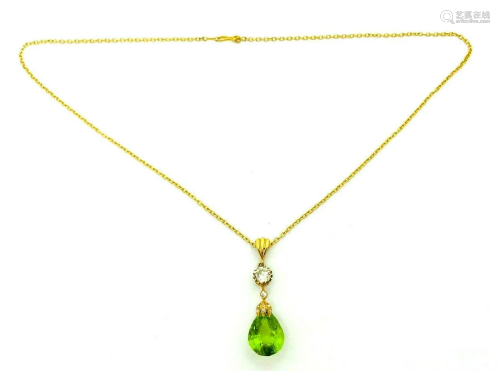 Vintage 14k Yellow Gold Chain Necklace Diamond Peridot