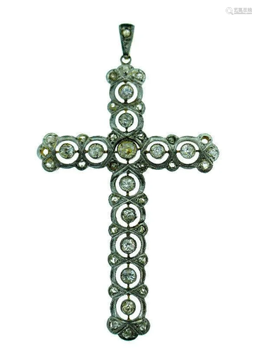 Vintage 18k White Yellow Gold Filigree Diamond Cross