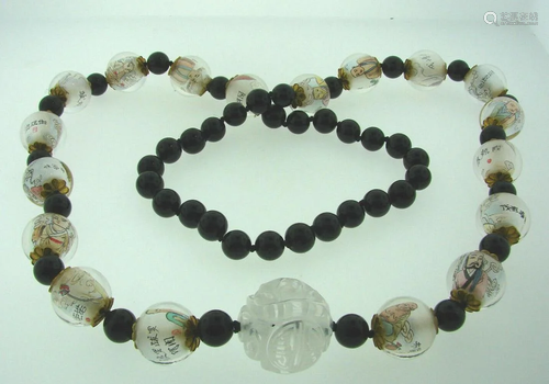 CHINESE BEAD NECKLACE PAINTINGS INSIDE BLACK WHITE