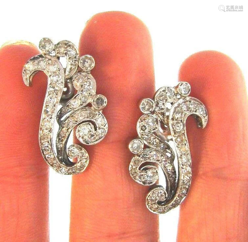 RETRO 14k White Gold & Diamond Swirl Earrings Circa