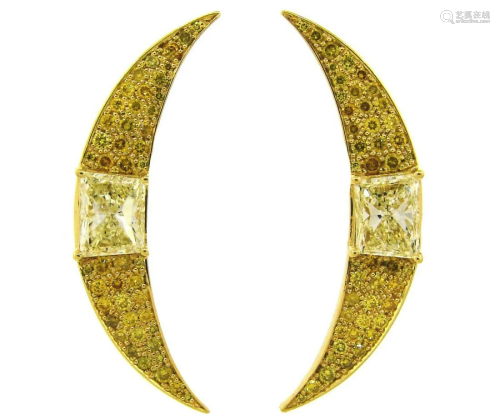 Vintage Yellow Diamond Gold Creschent EARRINGS 1980s