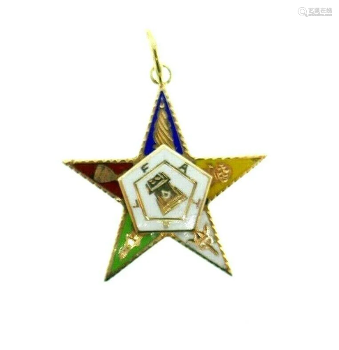 ANTIQUE 10k Rose Gold & Enamel Star Pendant Charm Circa