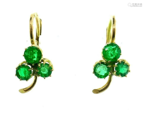 ANTIQUE 9k Rose Gold & Emerald Three Leaf Clover