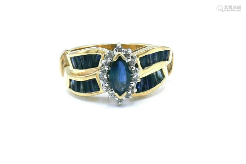 14k Yellow Gold Marquise Sapphire Diamond Turban Ring