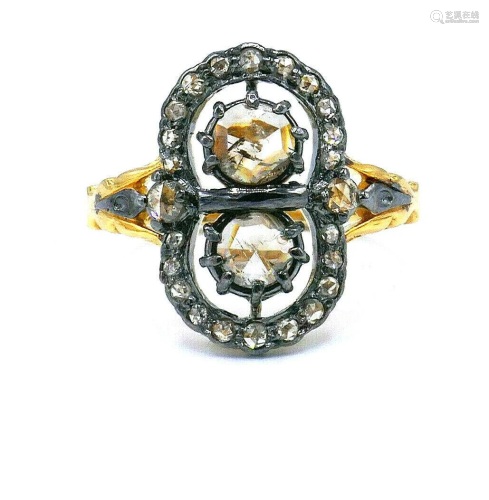 Vintage 14k Yellow Gold Hematite Diamond Ring