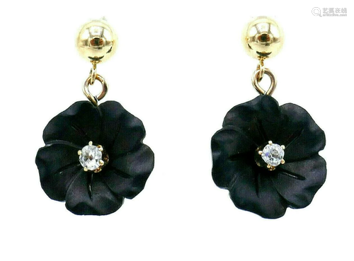 Onyx Yellow Gold Diamond Flower Earrings