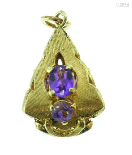 Vintage 14k Yellow Gold Amethyst Pyramid Charm Pendant