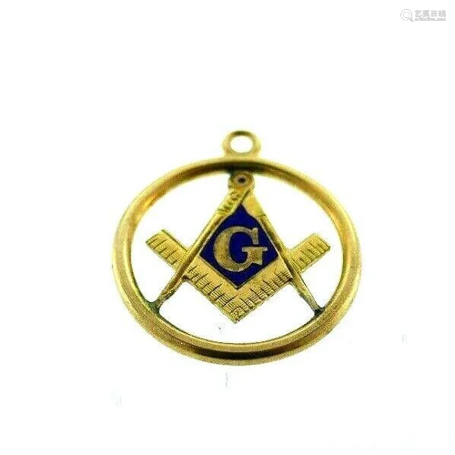 MASONIC Antique 14k Rose Gold & Enamel Charm