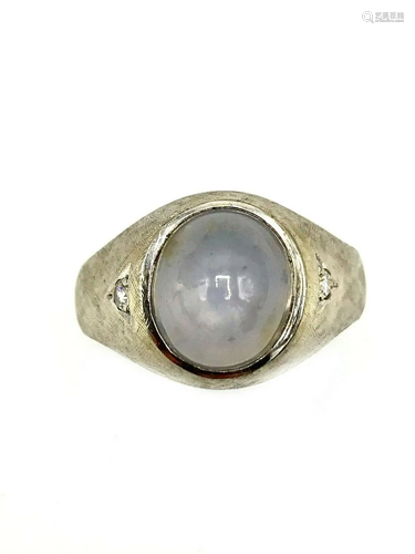 Vintage White Gold Star Sapphire Diamond Men Ring