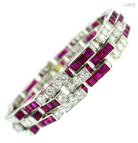 Oscar HEYMAN Ruby Diamond Platinum BRACELET 1960s