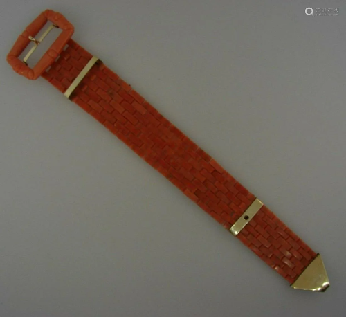 RARE 18k Yellow Gold & Coral Buckle Bracelet Vintage