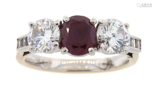 1.28-ct OVAL NATURAL RUBY DIAMOND WHTIE GOLD PLATINUM