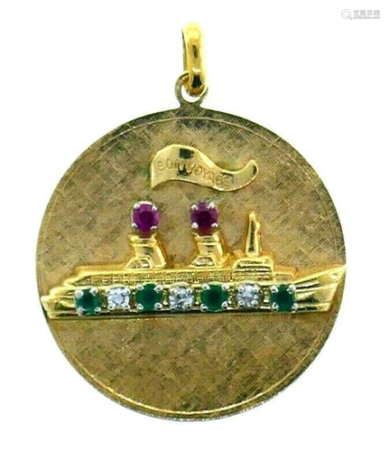 VINTAGE 14k Yellow Gold, Ruby, Emerald & Diamond Bon