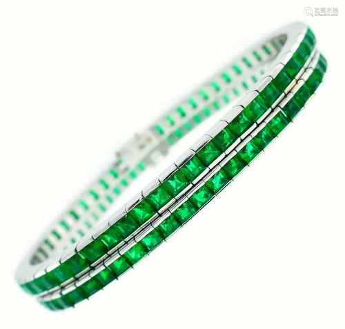 Emerald White Gold Tennis Line BRACELET Pair by Meister