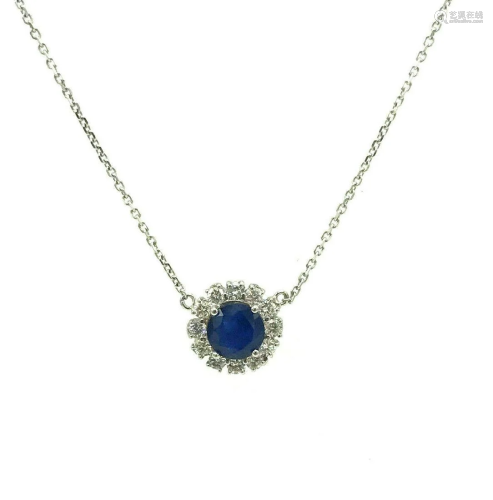 Vintage 18k White Gold Diamond Sapphire Necklace