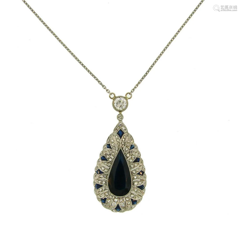 Sapphire Diamond Platinum Yellow Gold PENDANT Necklace