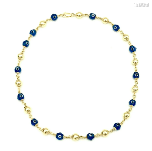 Evil Eye 10k Yellow Gold Bead Necklace