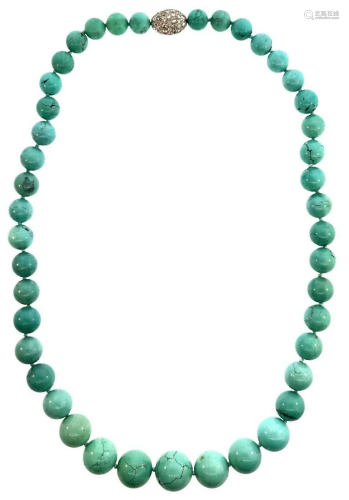 Stunning Natural Turquoise Beaded Necklace with 14K