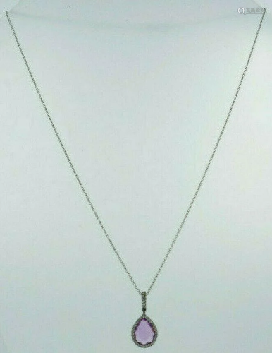 Pink Sapphire Diamond Pendant 14k White Gold Chain